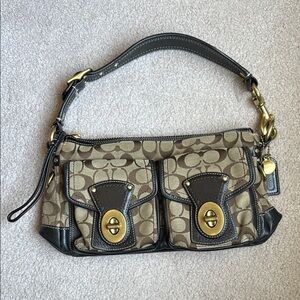 Coach Brown and Black Shoulder Bag with Signature Design